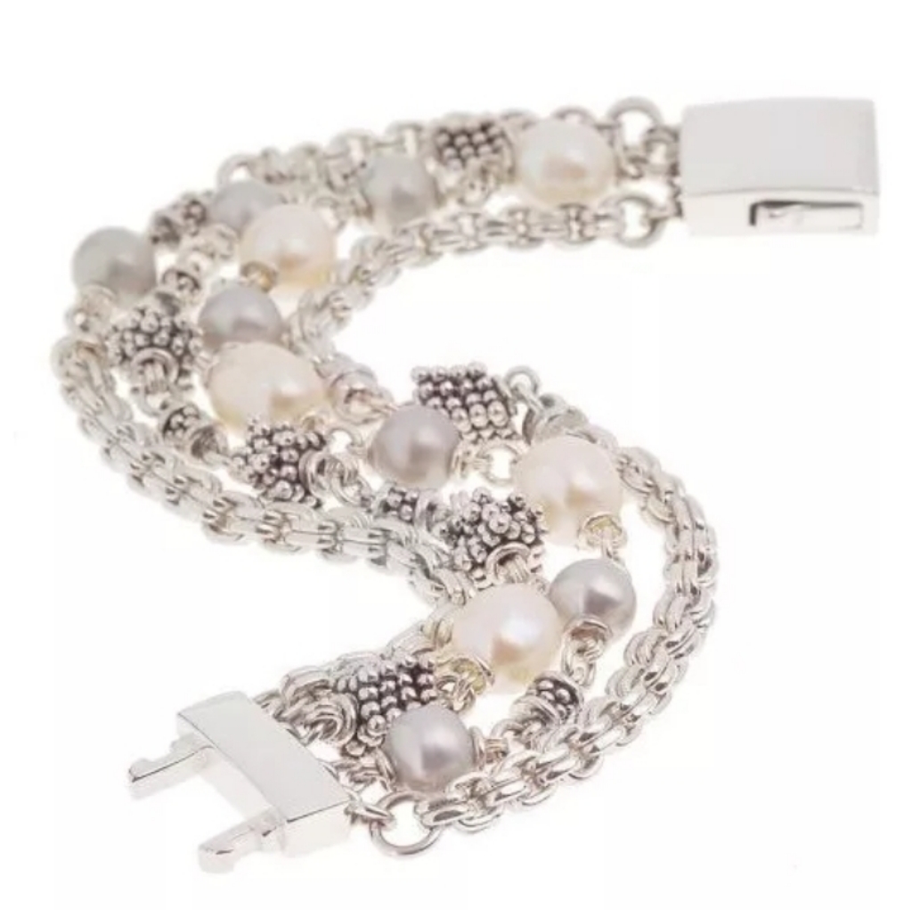 Michael Dawkins Sterling Four Row Rondel Cultured Freshwater Pearl 7 Bracelet 259$